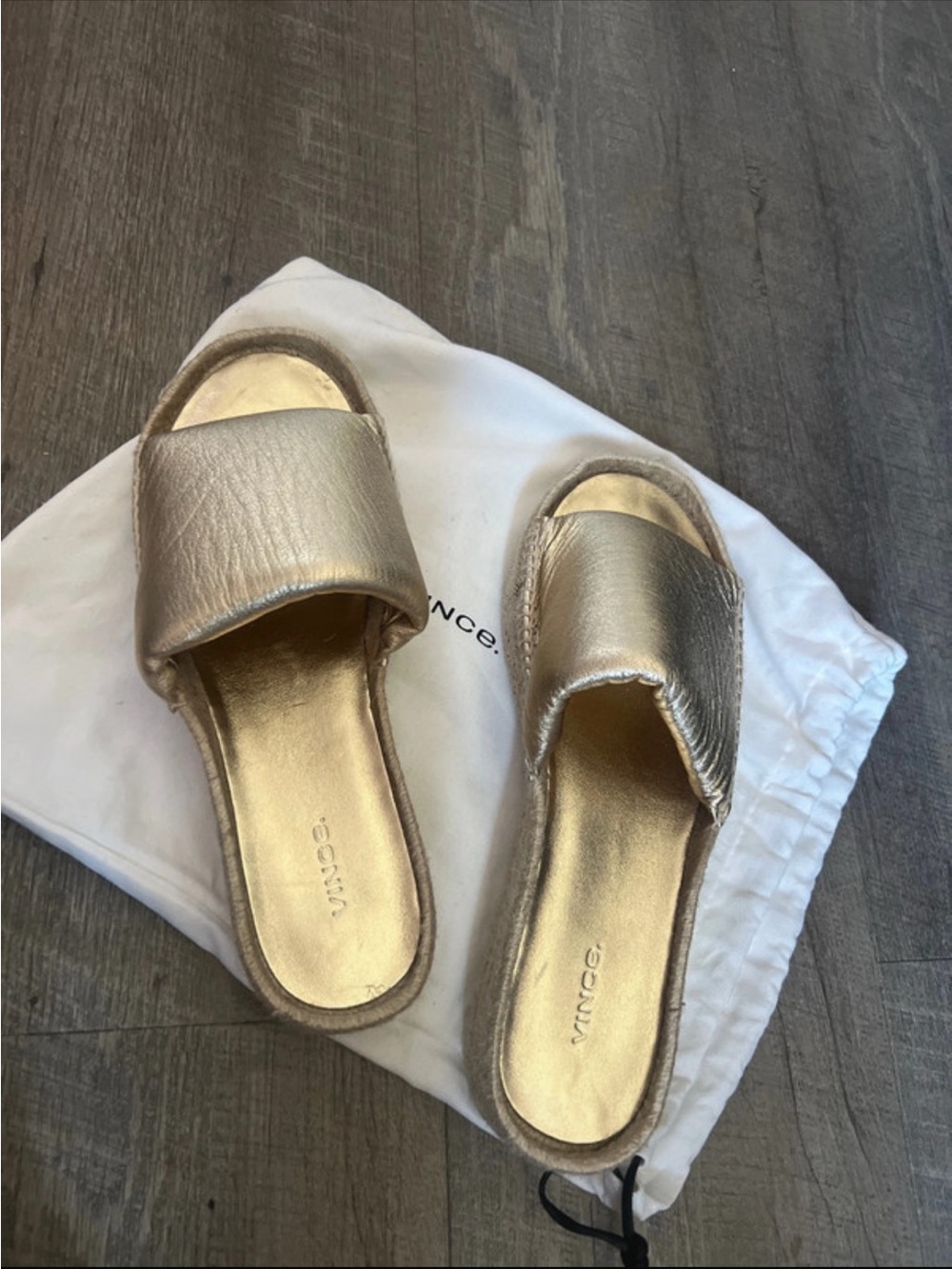Vince Metallic Gold Slide Sandals